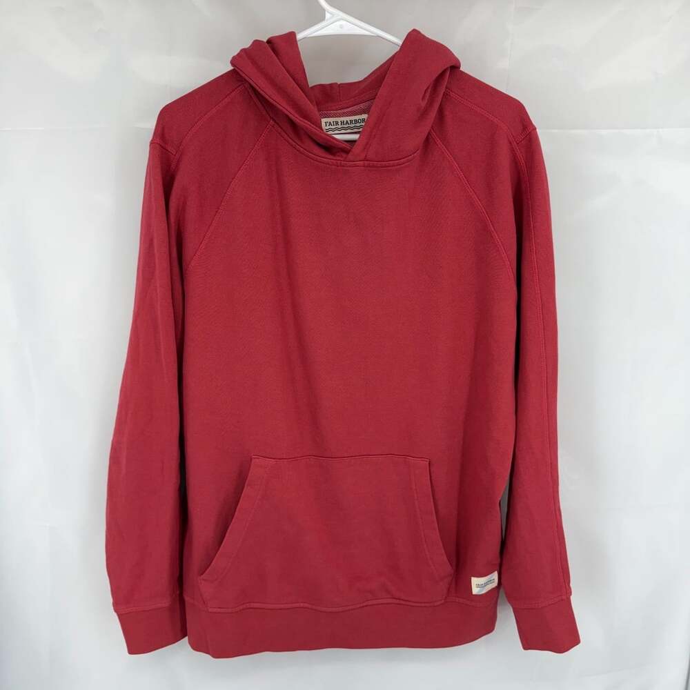 Fair Harbor Men M Saltaire Hoodie Pullover Sweatshirt Nautical Red Relaxed Fit